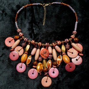 Tribal Bib Choker Necklace Mixed Materials
